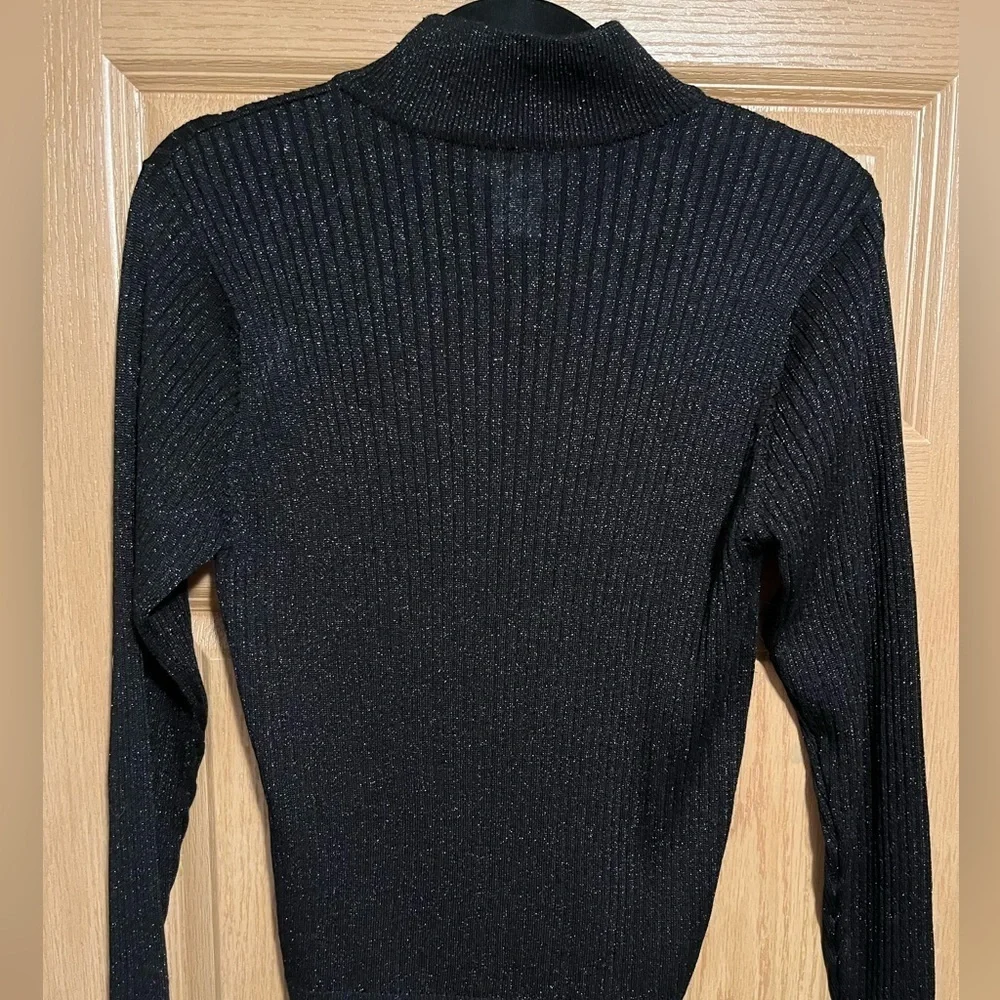 Vintage Talbots Mixed Stitch Black Metallic Mockneck Sweater